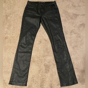 IKKS Womens Black Coated Denim Straight Leg Slim Fit Jeans Size 28